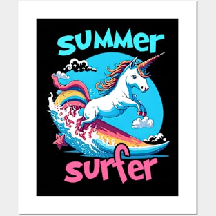 Summer Unicorn Surfer Posters and Art